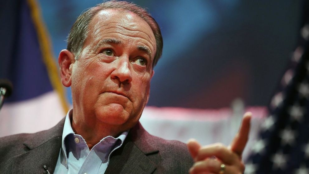 Former Arkansas Governor Mike Huckabee speaks to guests gathered at the Point of Grace Church for the Iowa Faith and Freedom Coalition 2015 Spring Kickoff on April 25, 2015 in Waukee, Iowa.