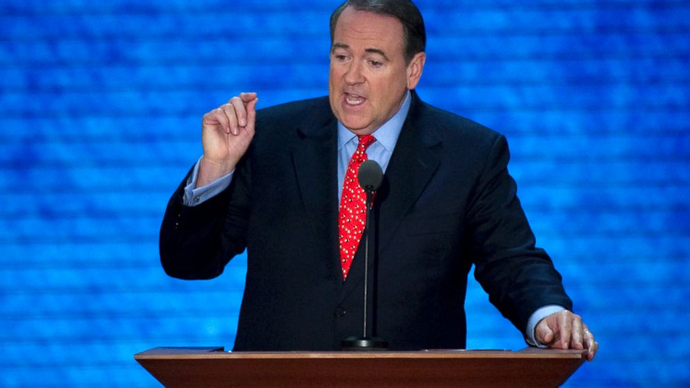 PHOTO: Former Arkansas Gov. Mike Huckabee gives his speech on the third night of the 2012 Republican National Convention at the Tampa Bay Times Forum, Aug. 29, 2012.
