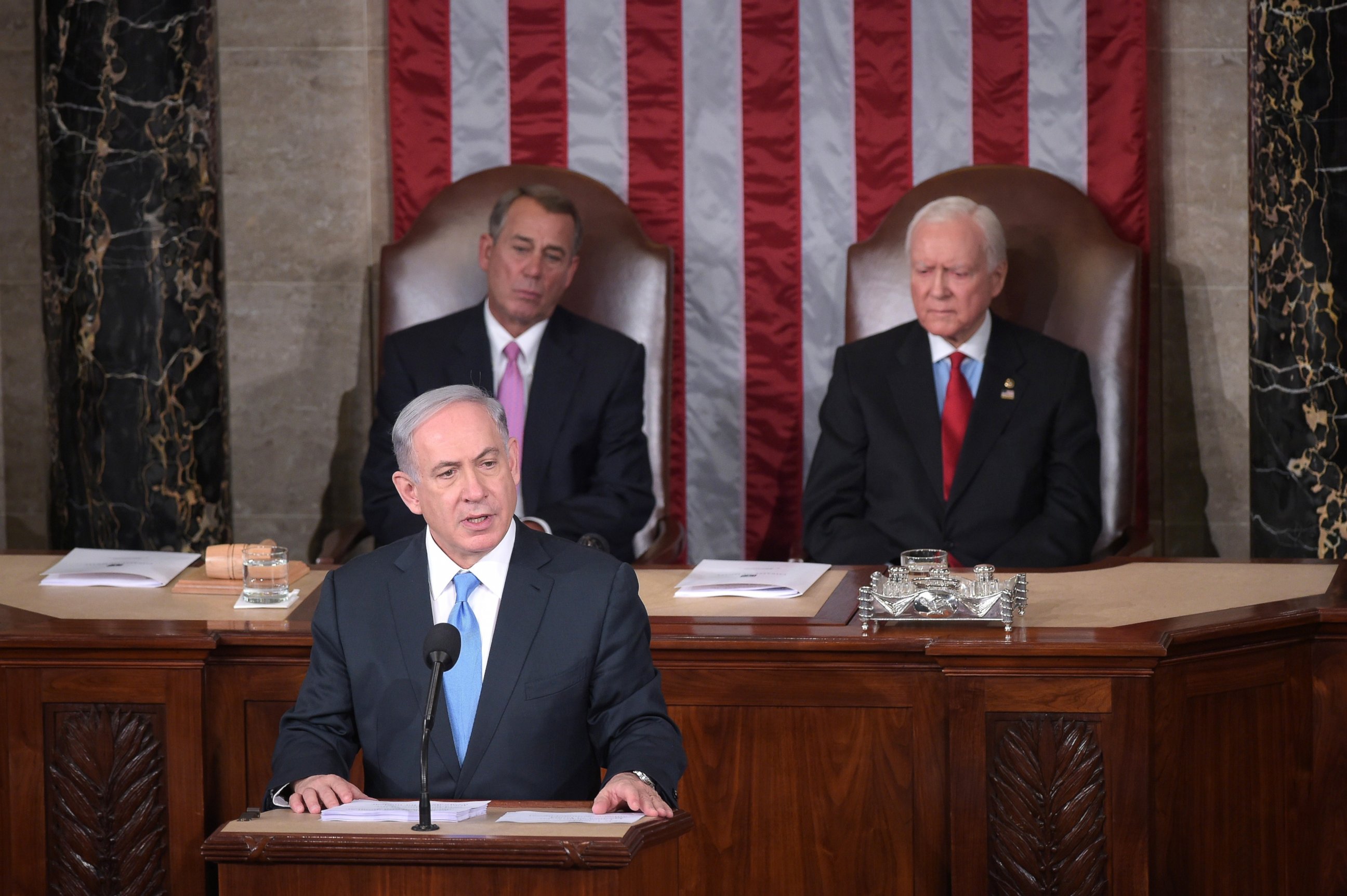 PHOTO: Israel's Prime Minister Benjamin Netanyahu addresses a joint session of the US Congress on March 3, 2015 at the Capitol in Washington. 