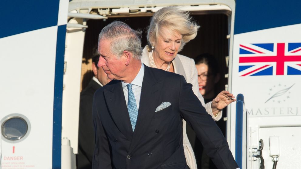Britain's Prince Charles and his wife Camilla, Duchess of Cornwall, arrive at Andrews Air Force Base in Maryland, March 17, 2015, for a four-day visit to the US.