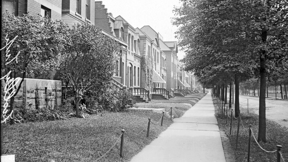 PHOTO: View of a row of residences in Pullman, Illinois, the company town created for workers of the Pullman Palace Car Company, Chicago,1908. 
