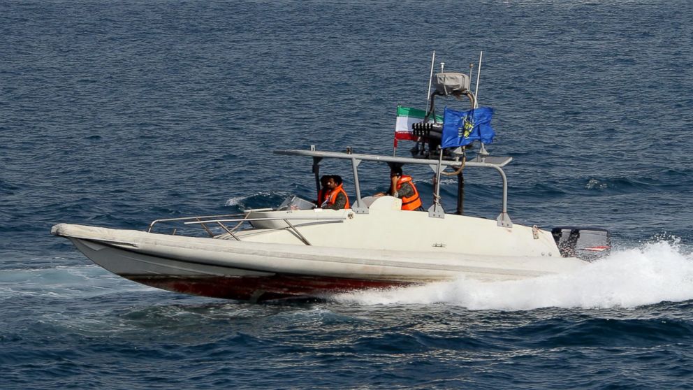 In a July 2, 2012 file photo, an Iranian Revolutionary Guard speedboat cruises  off the port of Bandar Abbas, southern Iran.
