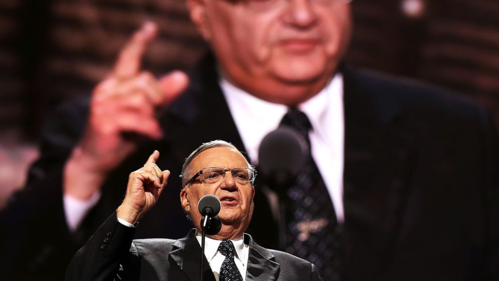Maricopa County Sheriff Joe Arpaio delivers his speech on the fourth day of the Republican National Convention on July 21, 2016 in Cleveland.
