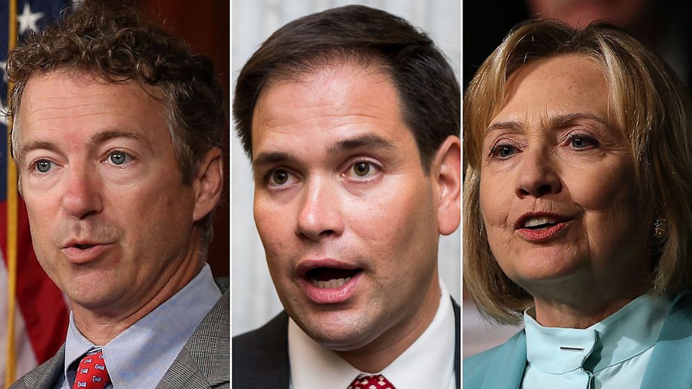 Left to right are Rand Paul, Marc Rubio and Hillary Clinton. 