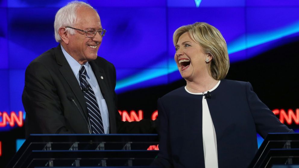 Democratic presidential candidates U.S. Sen. Bernie Sanders and Hillary Clinton take part in a presidential debate on CNN on Oct. 13, 2015 in Las Vegas.