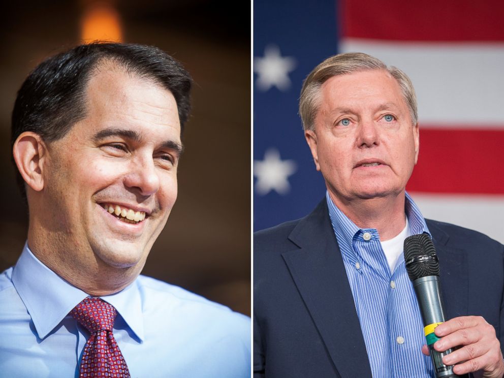 PHOTO: Wisconsin Governor Scott Walker is pictured in New Hampshire on July 16, 2015 and Lindsey Graham speaks in Iowa on Oct. 31, 2015.