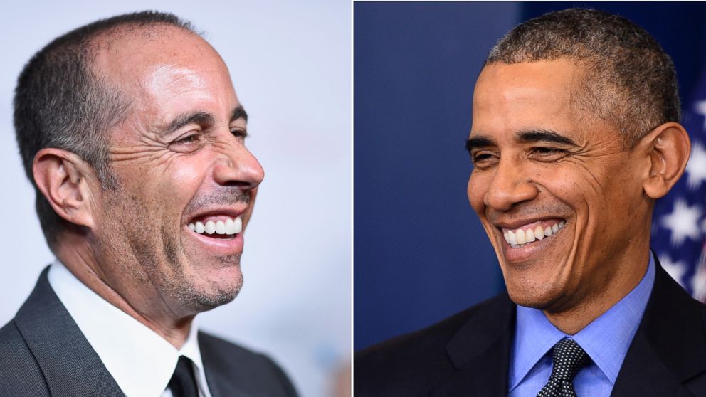 Comedian Jerry Seinfeld attends the Third Annual American Friends Of Magen David Adom Red Star Ball on Oct. 22, 2015. | President Barack Obama smiles during a press conference in the briefing room of the White House in Washington, DC on Dec. 18, 2015. 
