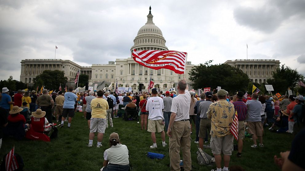 People attend a Tea Party rally in front of the U.S. Capitol, June 17, 2013 in Washington, D.C.