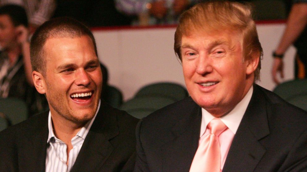 New England Patriots quarterback Tom Brady chats with Donald Trump.