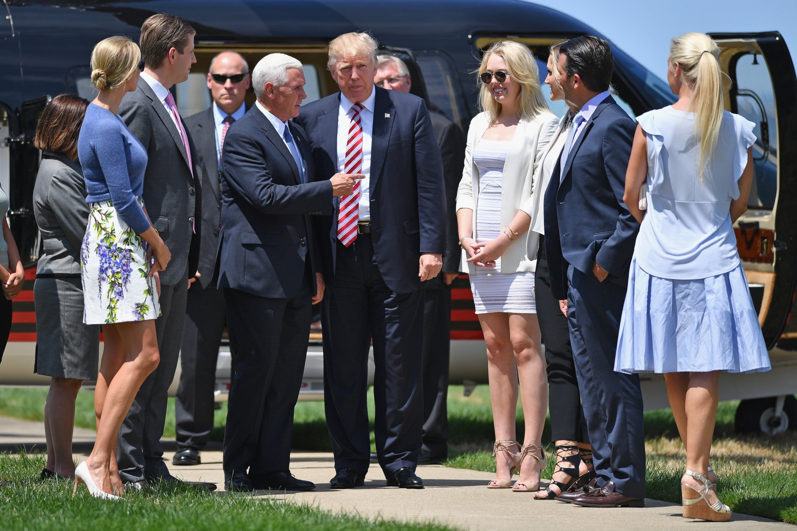 PHOTO: Donald Trump and his family attend a welcome arrival event with Governor Mike Pence and his family at the Great Lakes Science Centre, July 20, 2016, in Cleveland Ohio. 