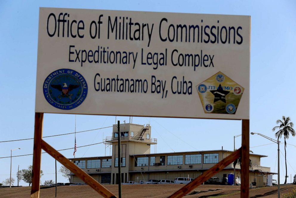 PHOTO: In this June 25, 2013, file photo, a sign reading, "Office of Military Commissions Expeditionary Legal Complex Guantanamo Bay, Cuba" is shown at the military prison in Guantanamo Bay, Cuba.