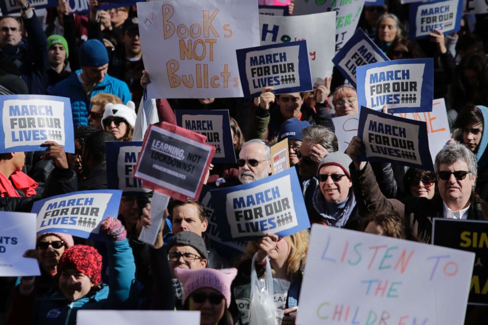 PHOTO: Participants take part in the March for Our Lives Rally in New York on March 24, 2018. 