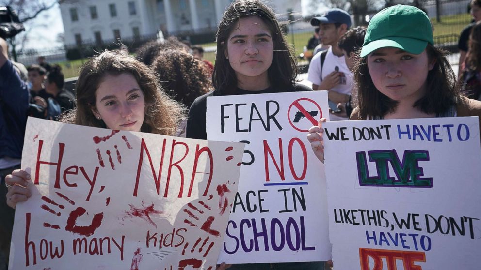 PHOTO: Students participate in a protest against gun violence, Feb. 21, 2018 outside the White House in Washington, D.C.