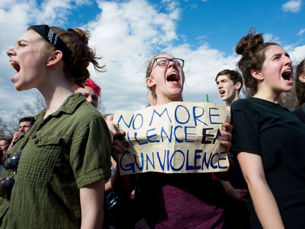 PHOTO: Students from the D.C. area walk out of class to demand gun control legislation at a gathering outside the White House in Washington, D.C., Feb. 21, 2018.
