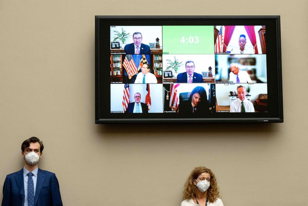 PHOTO:  Marty Daniel, CEO of Daniel Defense LLC, and Christopher Killoy, President and CEO of Sturm, Ruger and Company, Inc., testify during a hearing examining gun manufacturers practices and profits, in Washington, July 27, 2022. 