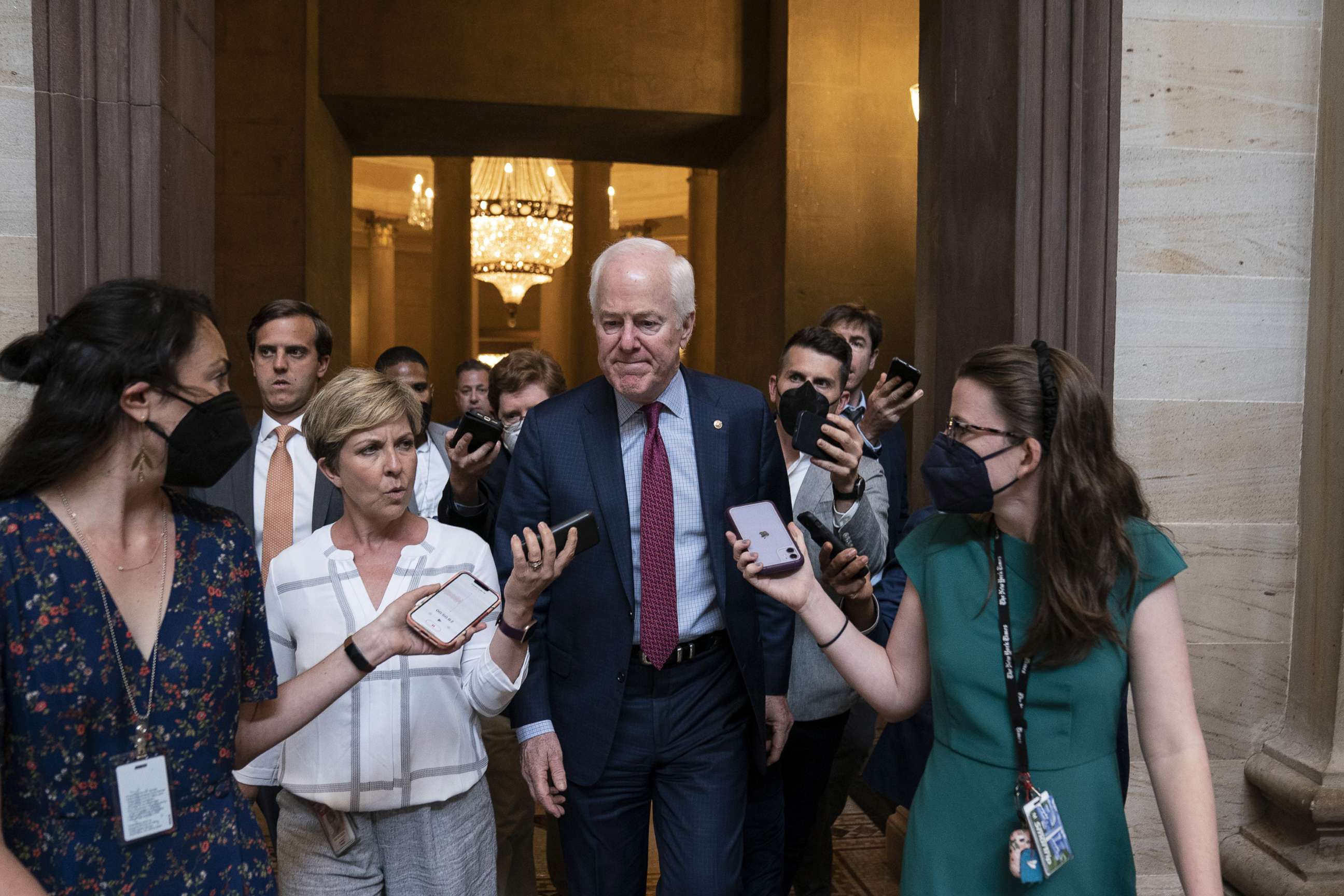 PHOTO: Senator John Corny speaks to members of the media following the weekly Republican caucus luncheon at the US Capitol in Washington, June 7, 2022.