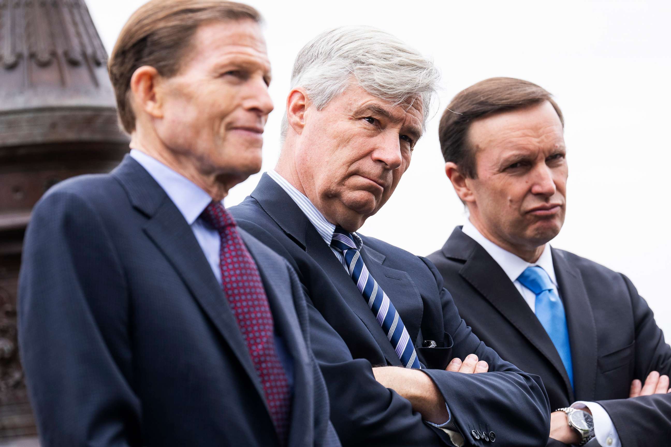 PHOTO: Sens. Richard Blumenthal, Sheldon Whitehouse, and Chris Murphy, attend a rally outside the U.S. Capitol to demand the Senate take action on gun safety outside the Capitol in Washington, May 26, 2022.
