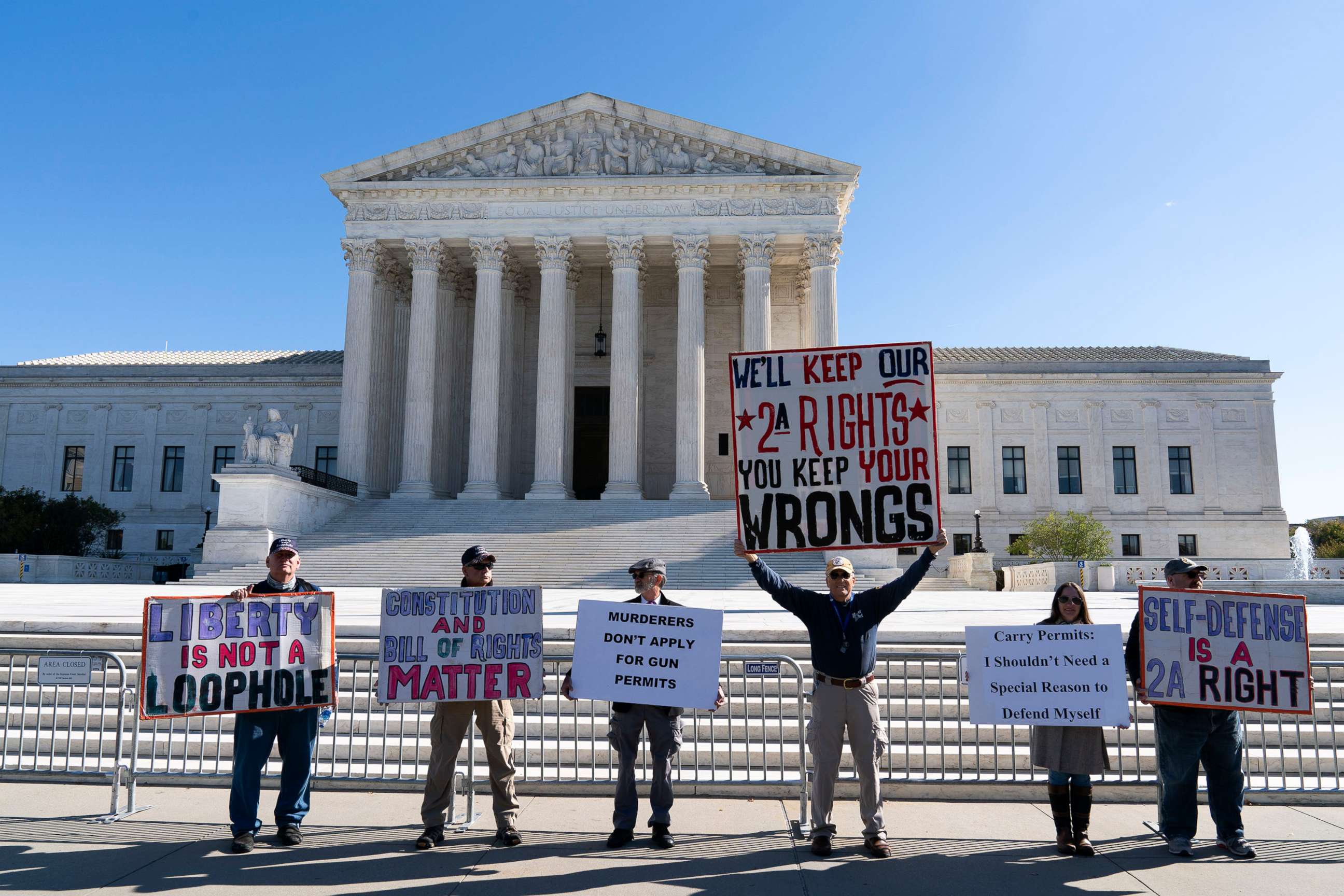 PHOTO: Demonstrators rally outside the Supreme Court, Nov. 3, 2021.