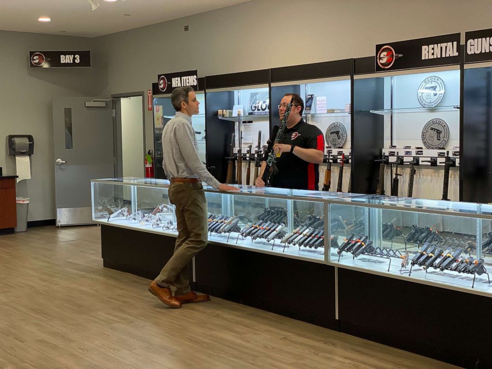 PHOTO: Mitchell Tyler, co-owner of SafeSide Tactical in Roanoke, Va., says gun sales have risen dramatically since Democrats took control of Virginia state government for the first time in 25 years, vowing to implement strict new gun laws.