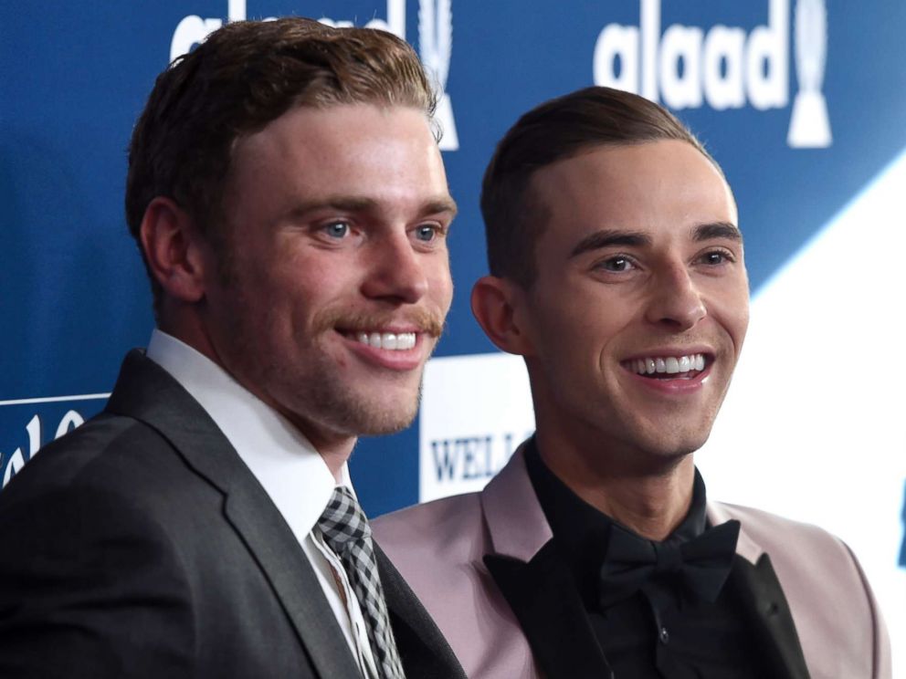 PHOTO: Skier Gus Kenworthy and figure skater Adam Rippon arrive at the 29th annual GLAAD Media Awards at the Beverly Hilton Hotel on April 12, 2018, in Beverly Hills, Calif.