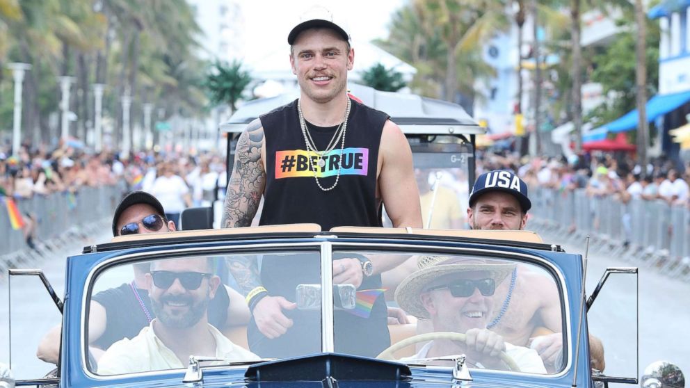 PHOTO: Olympian Gus Kenworthy participates as Grand Marshal of the 10th Annual Miami Beach Gay Pride celebration on South Beach on April 08, 2018 in Miami.