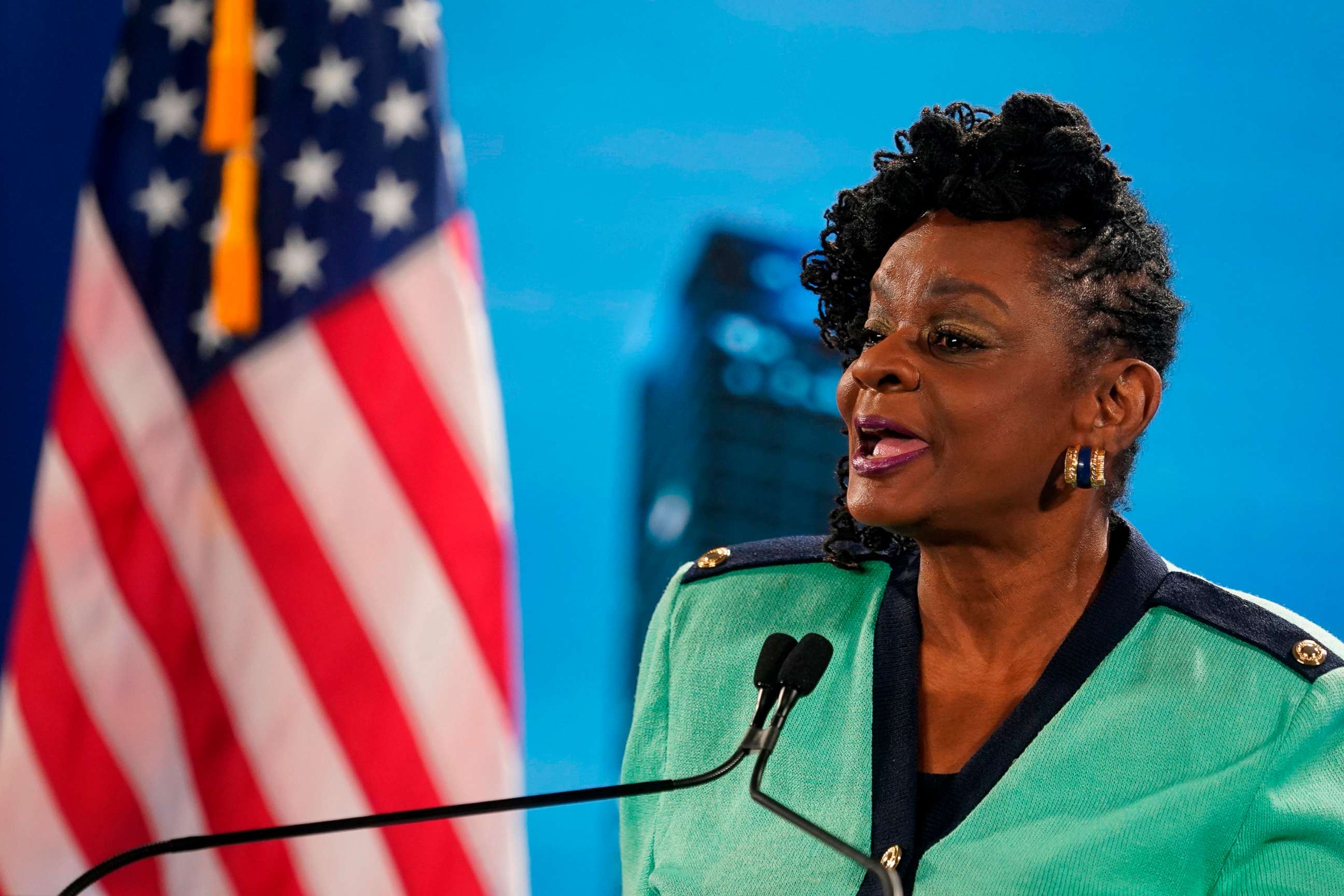 PHOTO: Rep. Gwen Moore, D-Wisc., speaks during the opening night of the Democratic National Convention, being held virtually amid the novel coronavirus pandemic, in Milwaukee, Aug. 17, 2020.