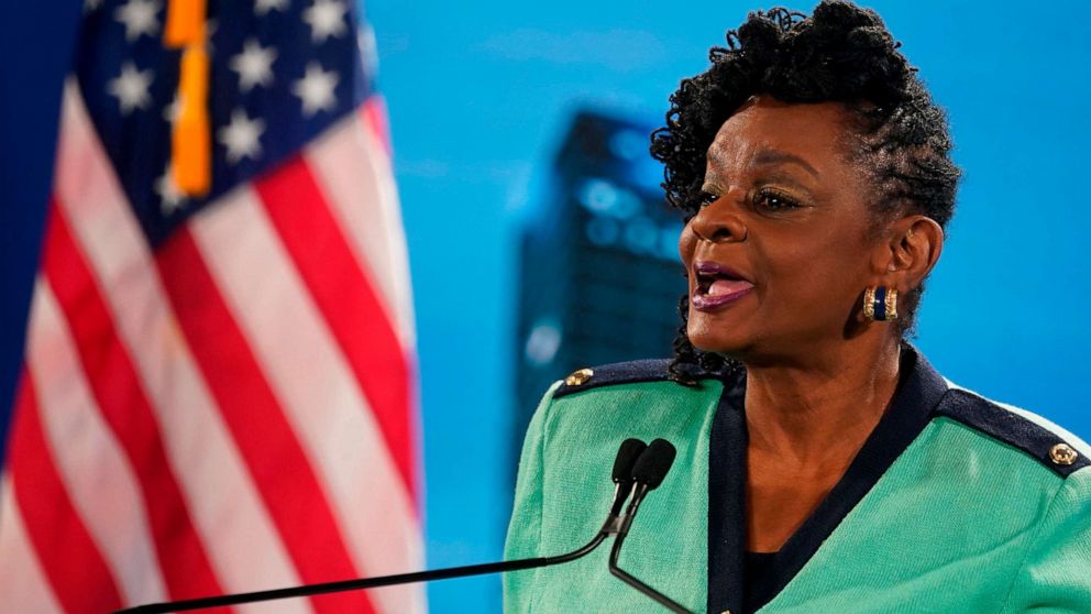 PHOTO: Rep. Gwen Moore, D-Wisc., speaks during the opening night of the Democratic National Convention, being held virtually amid the novel coronavirus pandemic, in Milwaukee, Aug. 17, 2020.