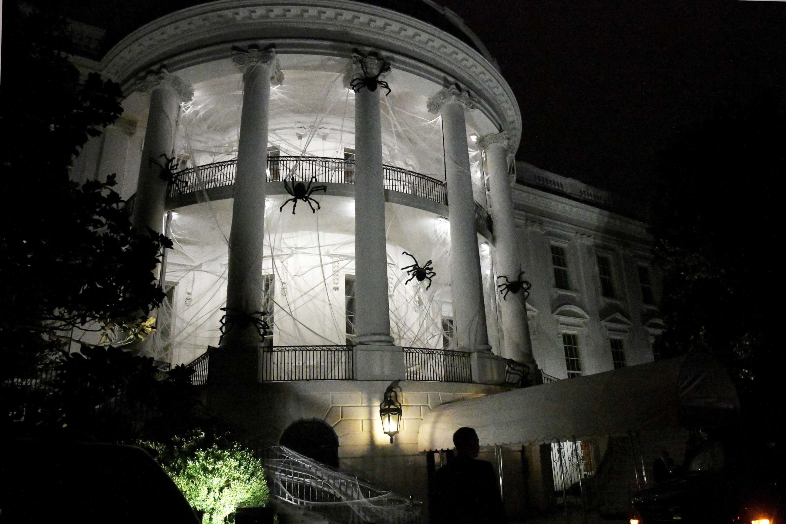 PHOTO: The South Portico of the White House is covered in decorations for Halloween, October 28, 2017 in Washington, DC.