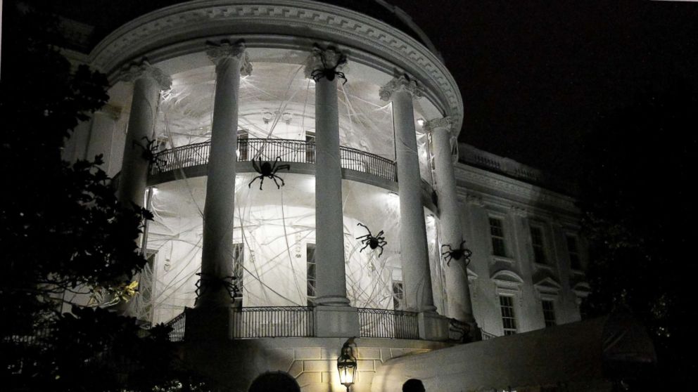 PHOTO: The South Portico of the White House is covered in decorations for Halloween, October 28, 2017 in Washington, DC.