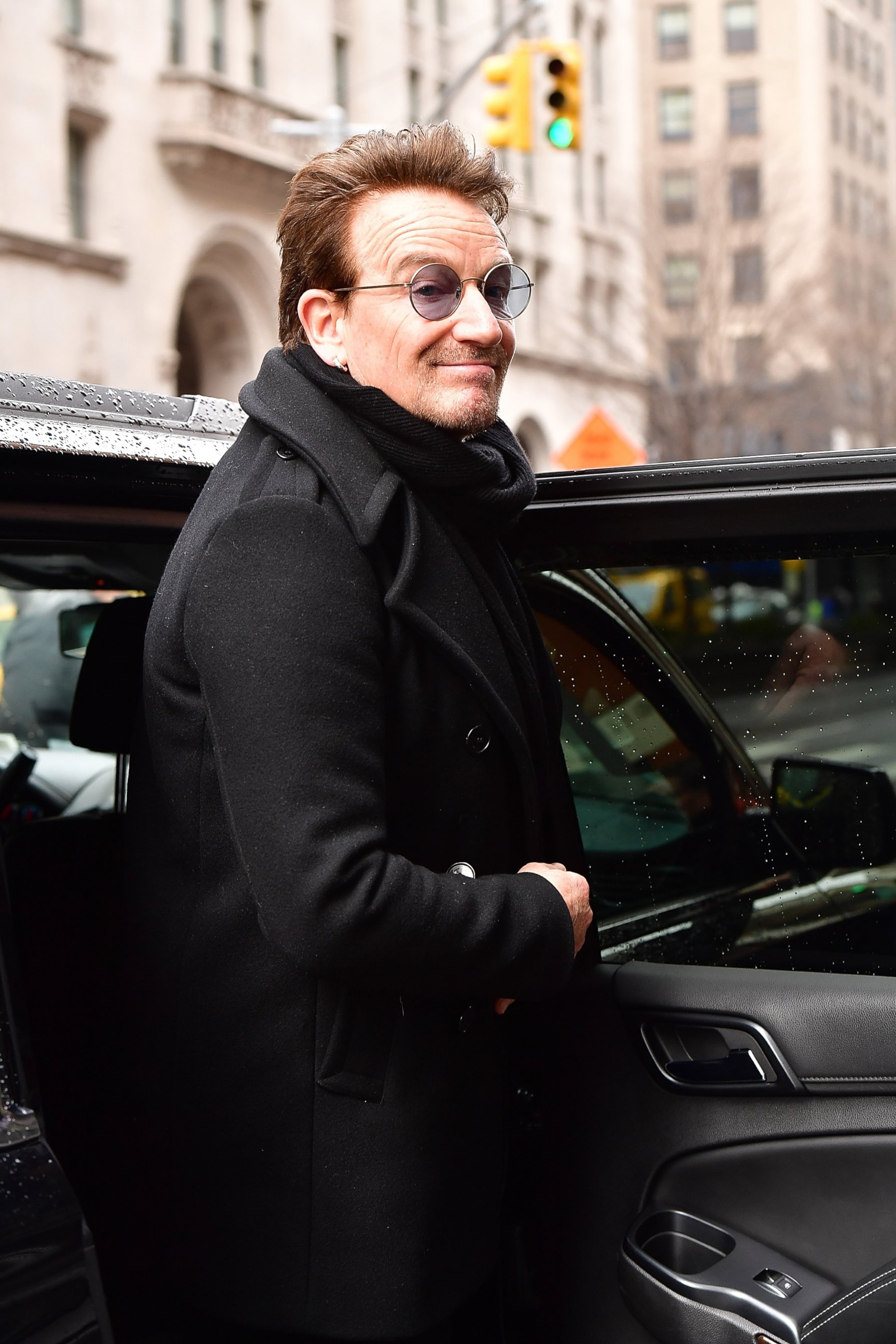 PHOTO: Bono leaves Upland restaurant on March 10, 2017 in New York City.  