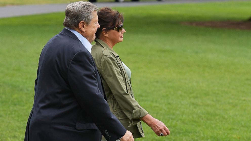 Viktor and Amalija Knavs, the parents of US First Lady Melania Trump, make their way to board Marine One on the South Lawn of the White House on June 17, 2017 in Washington, DC.
Trump is heading to the Camp David presidential retreat where he was due to spend the weekend. / AFP PHOTO / MANDEL NGAN        (Photo credit should read MANDEL NGAN/AFP/Getty Images)