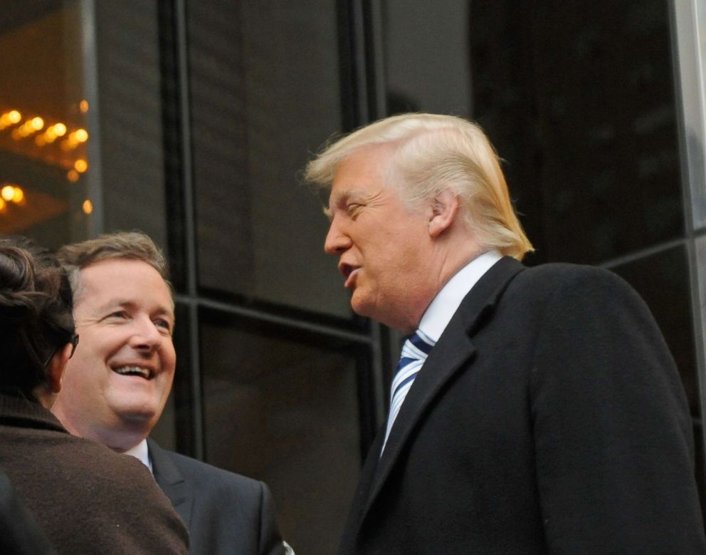 PHOTO: Donald Trump and Piers Morgan filming on location for 'The Celebrity Apprentice All Stars' on October 26, 2012 in New York City. 