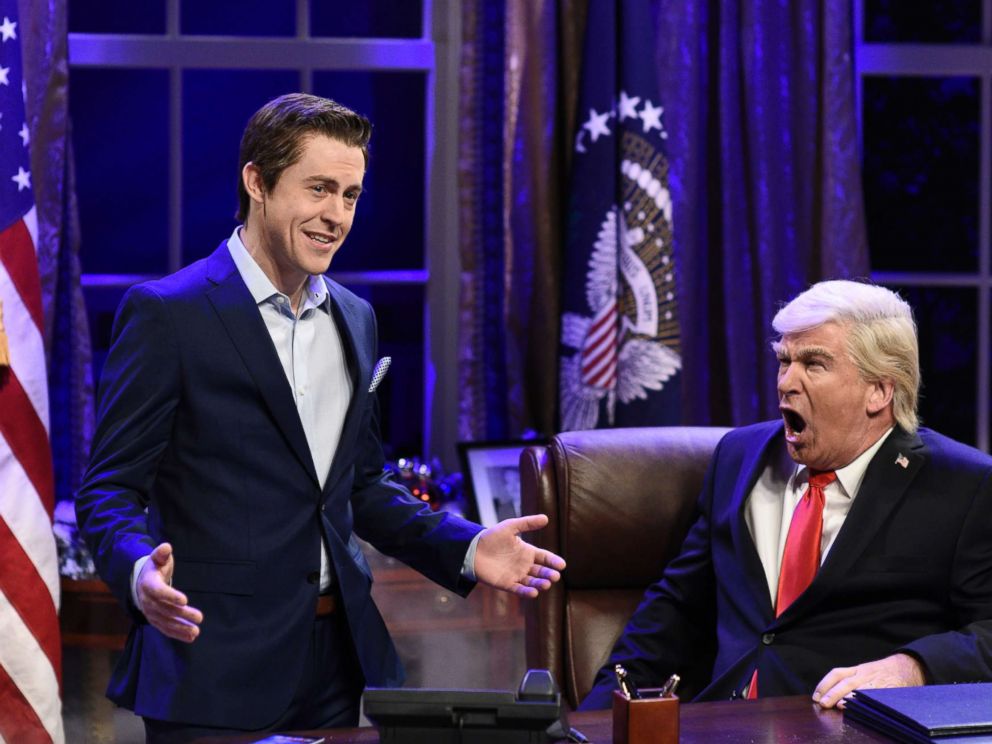 PHOTO: Pictured: (l-r) Alex Moffat as Billy Bush, Alec Baldwin as President Donald J. Trump during "White House Cold Open" in Studio 8H on Saturday, December 2, 2017.