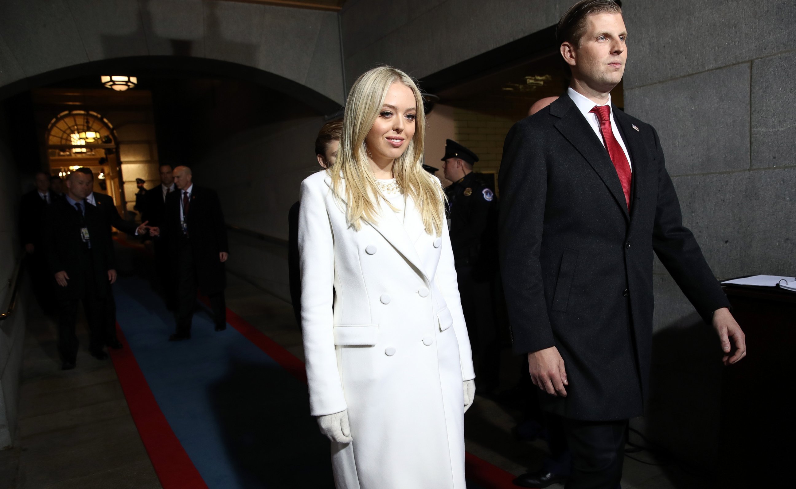 PHOTO: Eric Trump and Tiffany Trump arrive on the West Front of the U.S. Capitol on January 20, 2017 in Washington, DC. In today's inauguration ceremony Donald J. Trump becomes the 45th president of the United States.