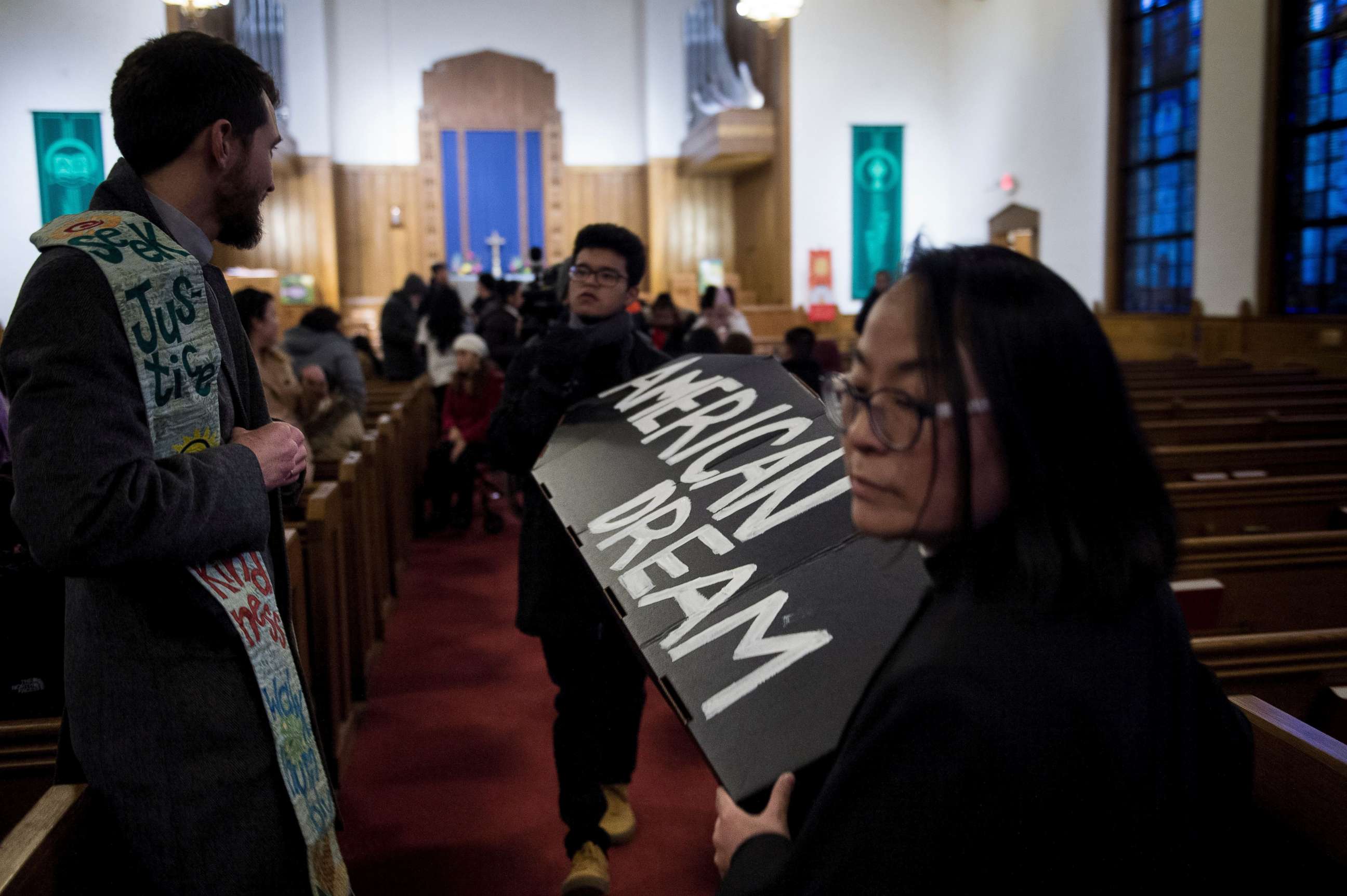 PHOTO: Activists and dreamers protest before US President Donald Trump's State of the Union address on January 30, 2018 in Washington, DC. 