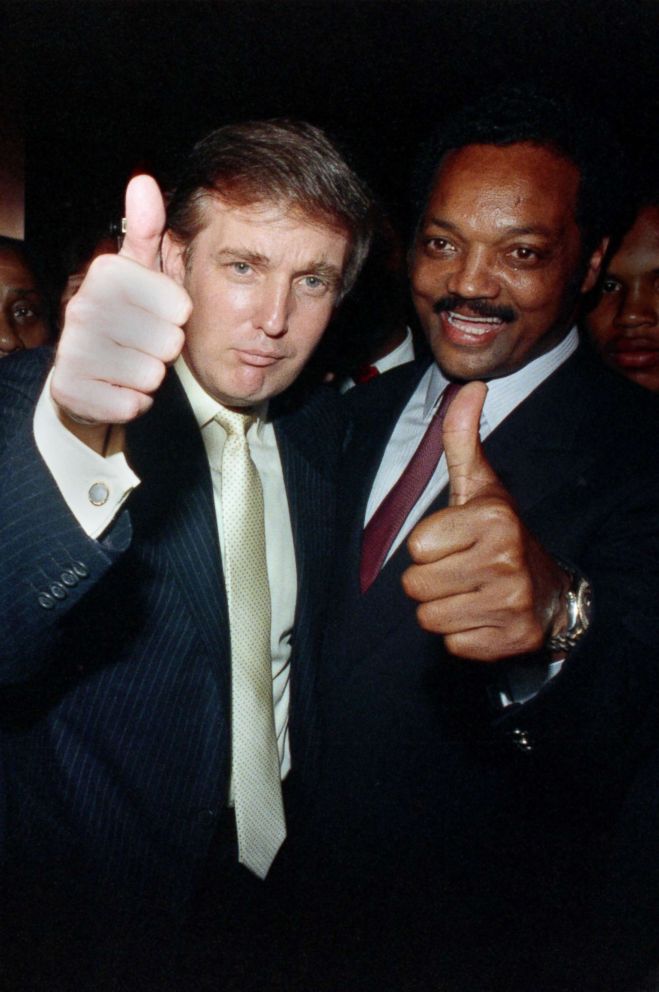 PHOTO: Donald Trump joins Jesse Jackson at a party at Trump Plaza before the Tyson-Spinks title fight in 1988.