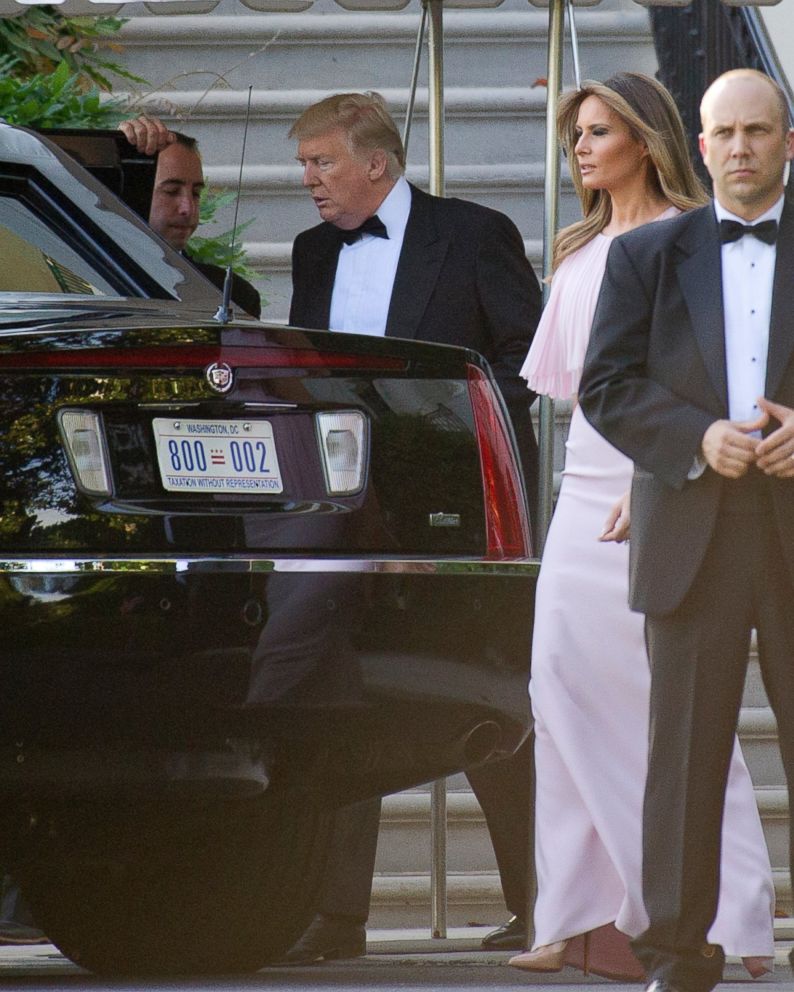 PHOTO: United States President Donald J. Trump and first lady Melania Trump depart the White House in Washington, DC on June 24, 2017. The Trumps left to attend the wedding of US Secretary of the Treasury Steven Mnuchin and Louise Linton. 