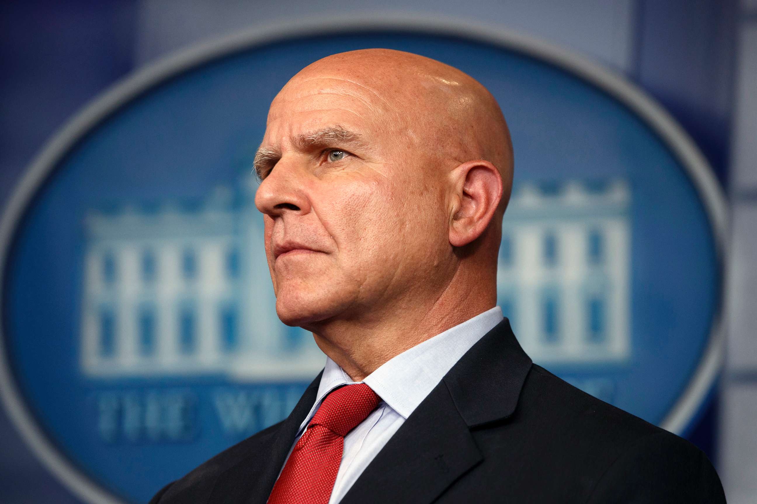 PHOTO: National security adviser H.R. McMaster listens during the daily press briefing at the White House in Washington, July 31, 2017. 