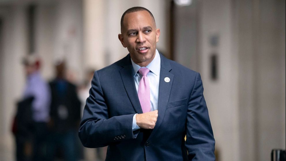 PHOTO: Hakeem Jeffries arrives for leadership elections where he is expected to become the top Democrat in the House when Nancy Pelosi steps down as speaker, at the Capitol in Washington, Nov. 30, 2022.