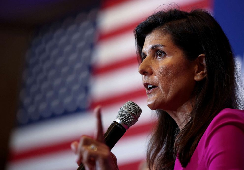 PHOTO: Nikki Haley, the former Governor of South Carolina and Ambassador to the UN, stumps for Virginia gubernatorial candidate Glenn Youngkin during a campaign event in McLean, Va., July 14, 2021.