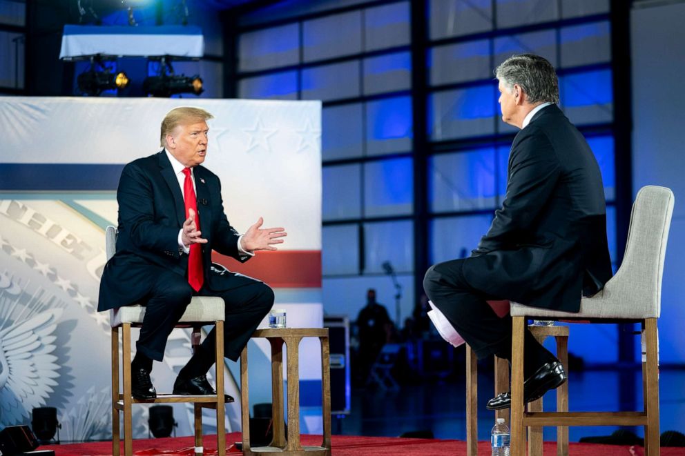 PHOTO: President Donald J. Trump participates in a taped Fox News Town Hall with Sean Hannity Thursday, June 25, 2020, at Green Bay-Austin Struble International Airport in Green Bay, Wis.