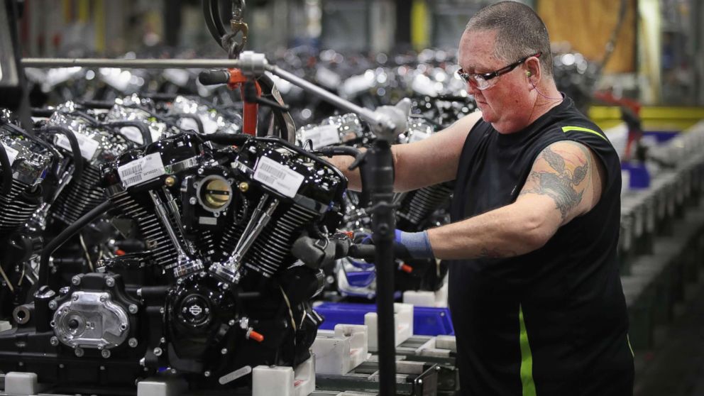 Harley-Davidson motorcycle engines are assembled at the company's Powertrain Operations plant, June 1, 2018 in Menomonee Falls, Wis.
