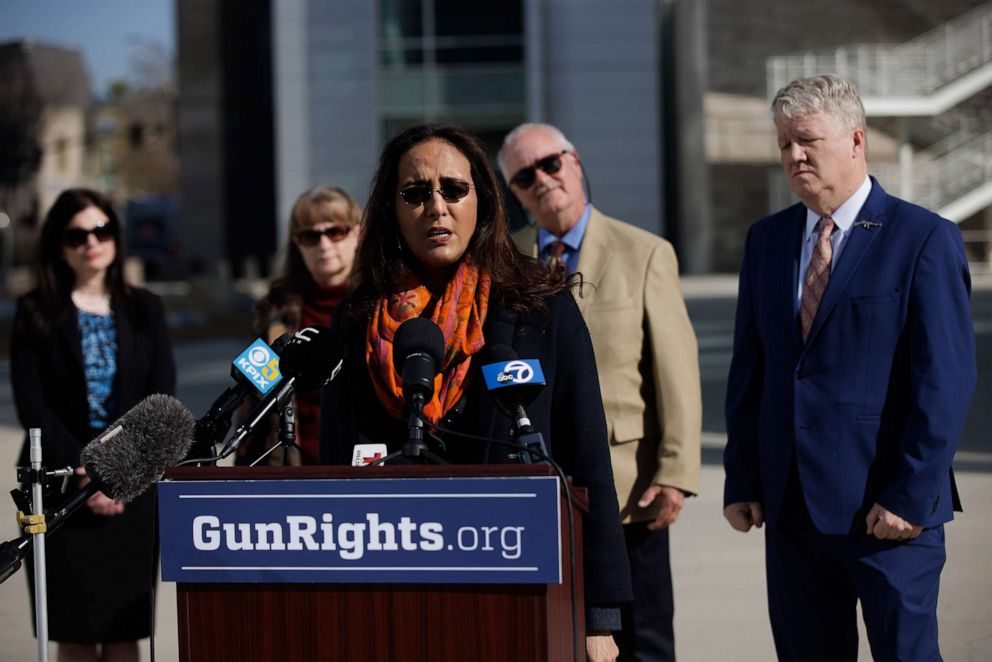 PHOTO: Attorney Harmeet Dhillon speaks during a press conference at City Hall, Jan. 26, 2022, in San Jose, Calif.