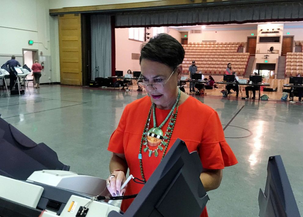 PHOTO: Harriet Hageman votes on Aug. 21, 2018, in Cheyenne, Wyo.