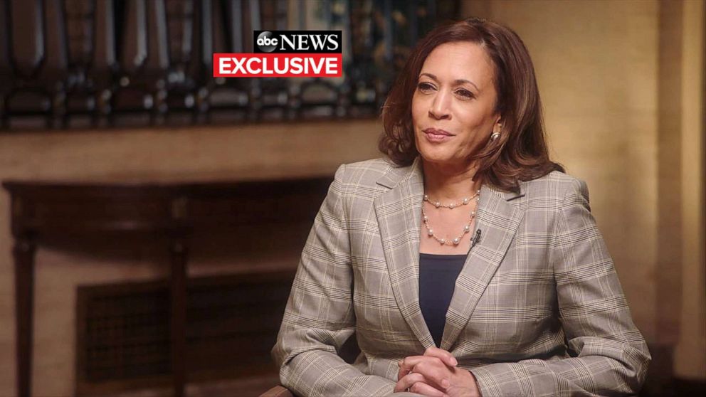 PHOTO: Sen. Kamala Harris participates in her first joint interview with her running mate, former Vice President Joe Biden, in Wilmington, Del., on Aug 21, 2020.PHOTO: 