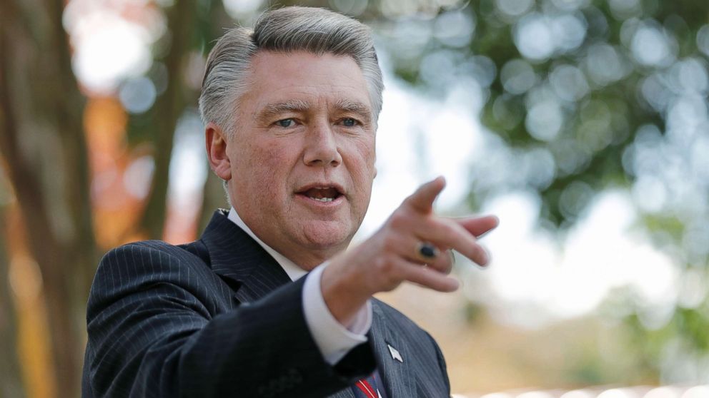 Mark Harris speaks to the media during a news conference in Matthews, N.C., Nov. 7, 2018.