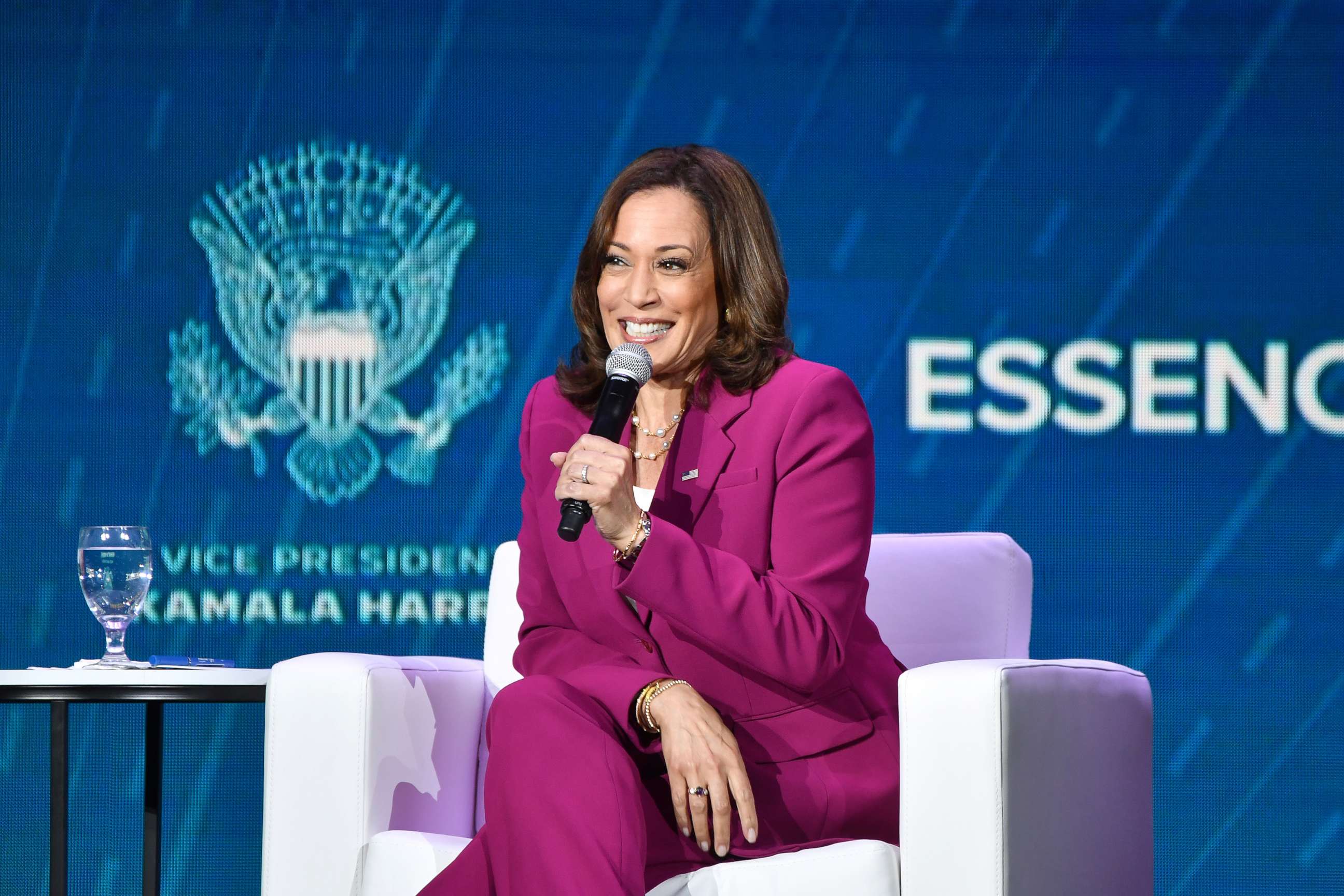 PHOTO: Vice President Kamala Harris speaks onstage during the 2022 Essence Festival of Culture at the Ernest N. Morial Convention Center on July 2, 2022 in New Orleans.