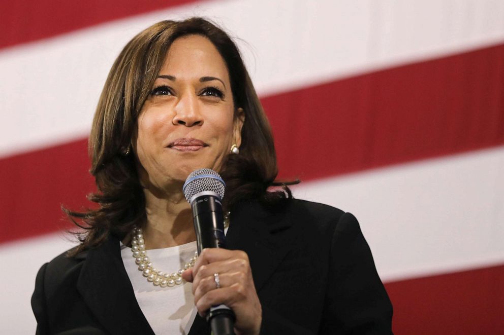 PHOTO: Democratic presidential candidate Sen. Kamala Harris speaks at a campaign stop, May 15, 2019, in Nashua, N.H.