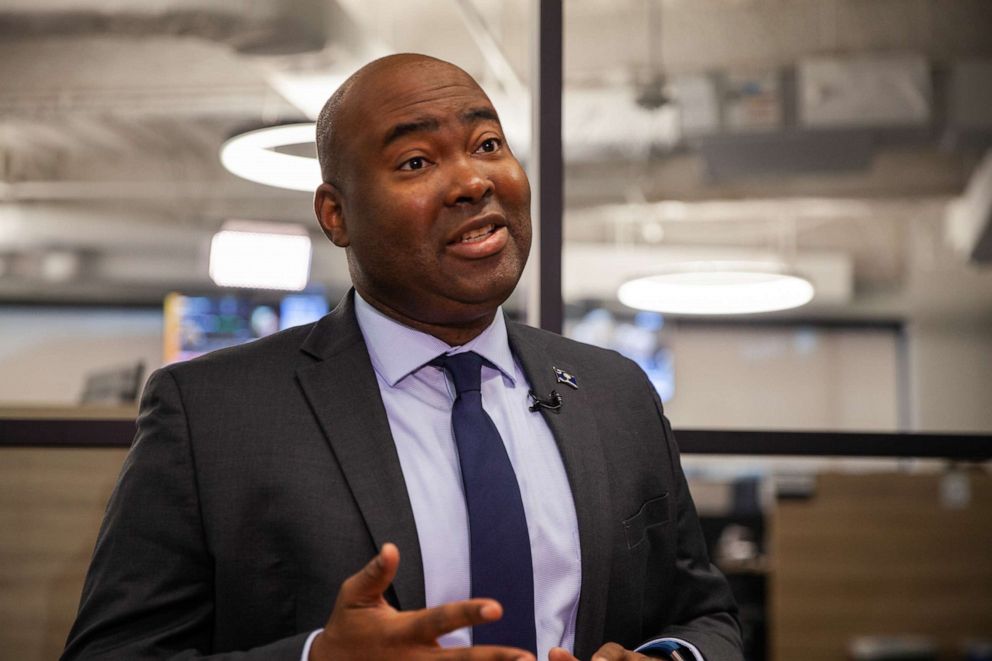 PHOTO: Jaime Harrison sits down with CQ-Roll Call, Inc via Getty Images for an interview on Tuesday, Feb. 11, 2020.