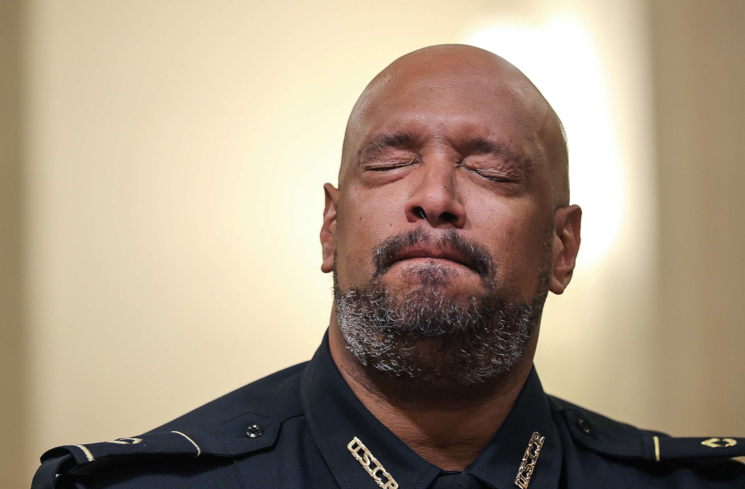 PHOTO: U.S. Capitol Police officer Harry Dunn becomes emotional as he testifies before the House Select Committee investigating the Jan. 6 attack on Capitol Hill in Washington, D.C., July 27, 2021.